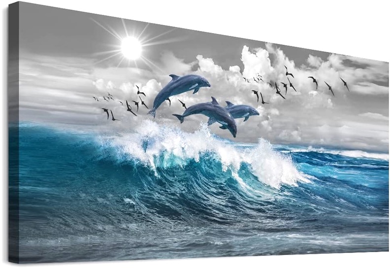 Dolphins in the Surf Wall Painting