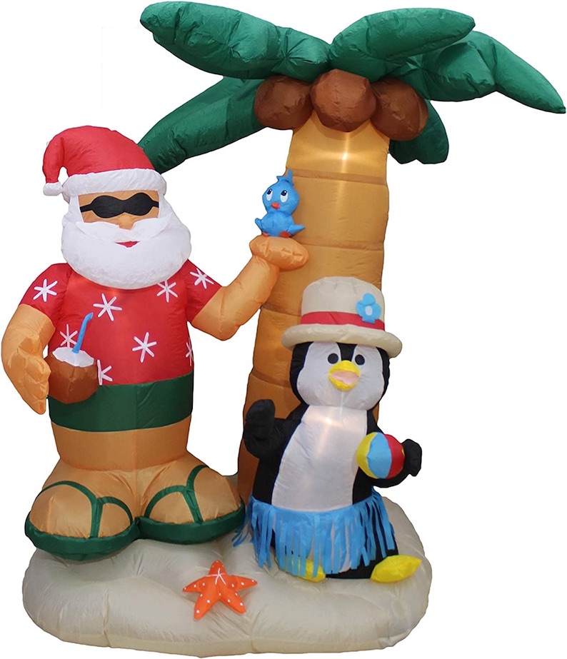 7-Foot Inflatable Santa Claus and Penguin on a Desert Island