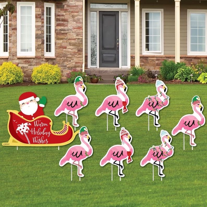 Flamingo Reindeer Pulling Santa's Sleigh