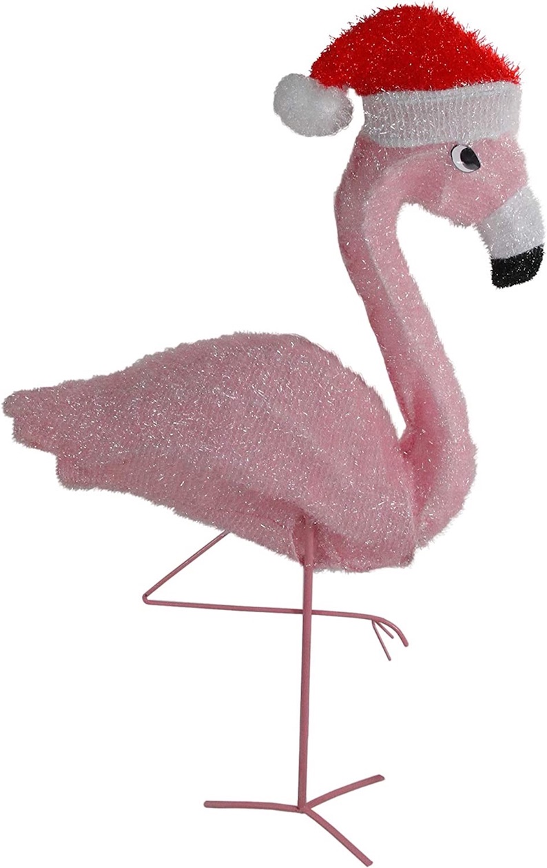 32 inch Pre-Lit Pink Flamingo with Santa Claus Hat Outdoor Decoration