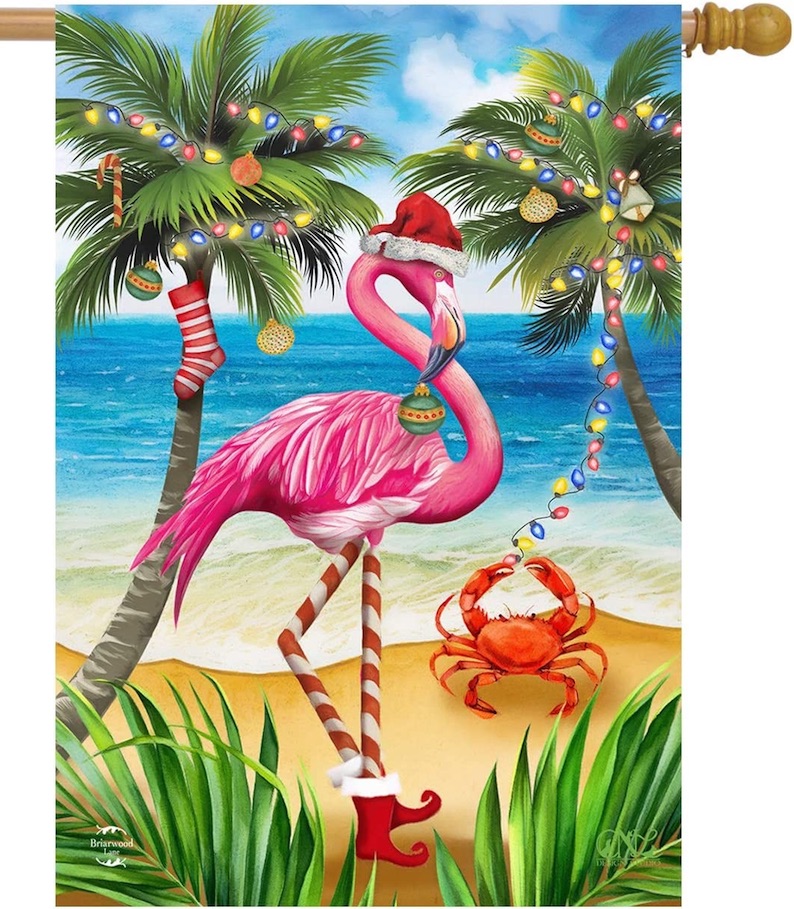 Christmas in Paradise Flamingo House Flag