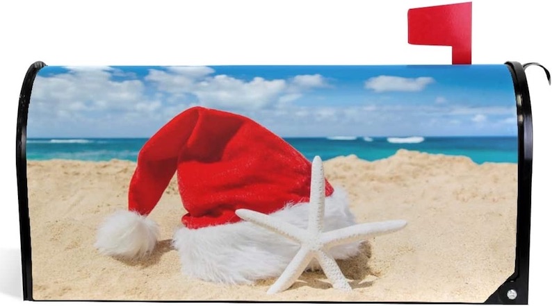 Beach Santa Hat with Starfish Magnetic Mailbox Cover