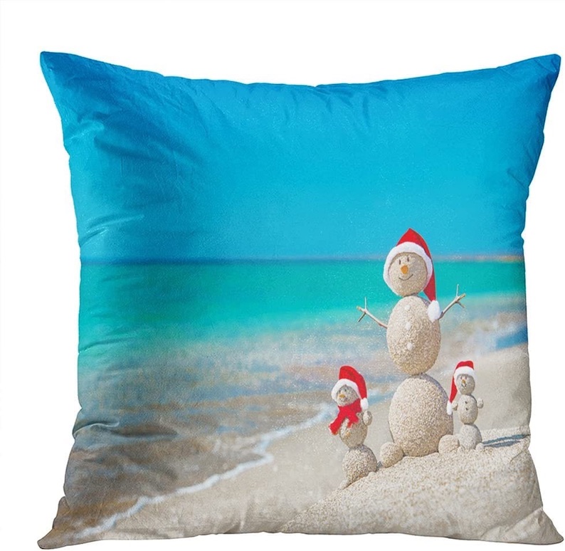 Snowmans Family on the Beach - Printed Pillowcase