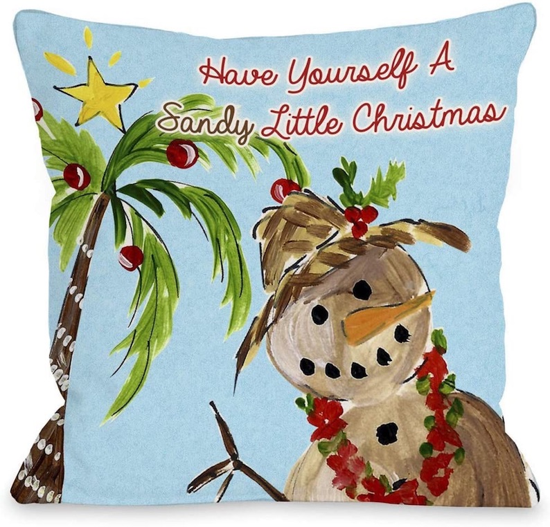 Beach Snowman Have Yourself a Sandy Little Christmas Square Throw Pillow Case