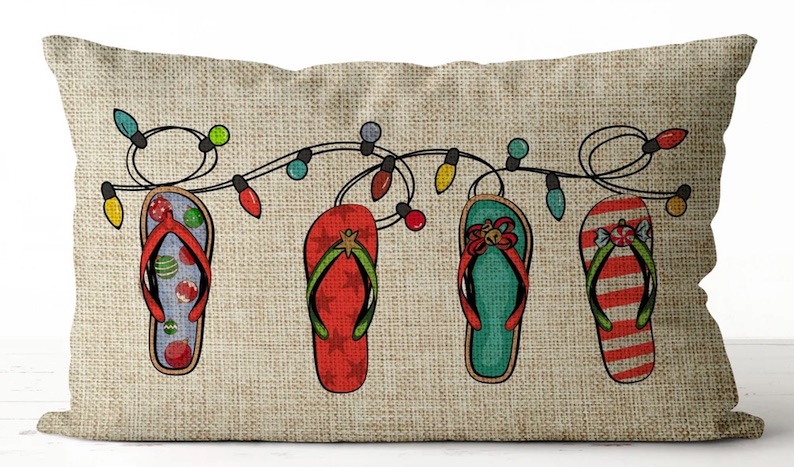 Christmas Flip Flops Lumbar Pillow