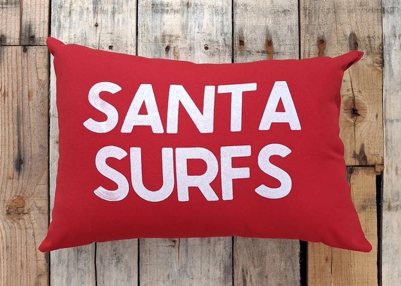 Outdoor Santa Surfs Pillow<