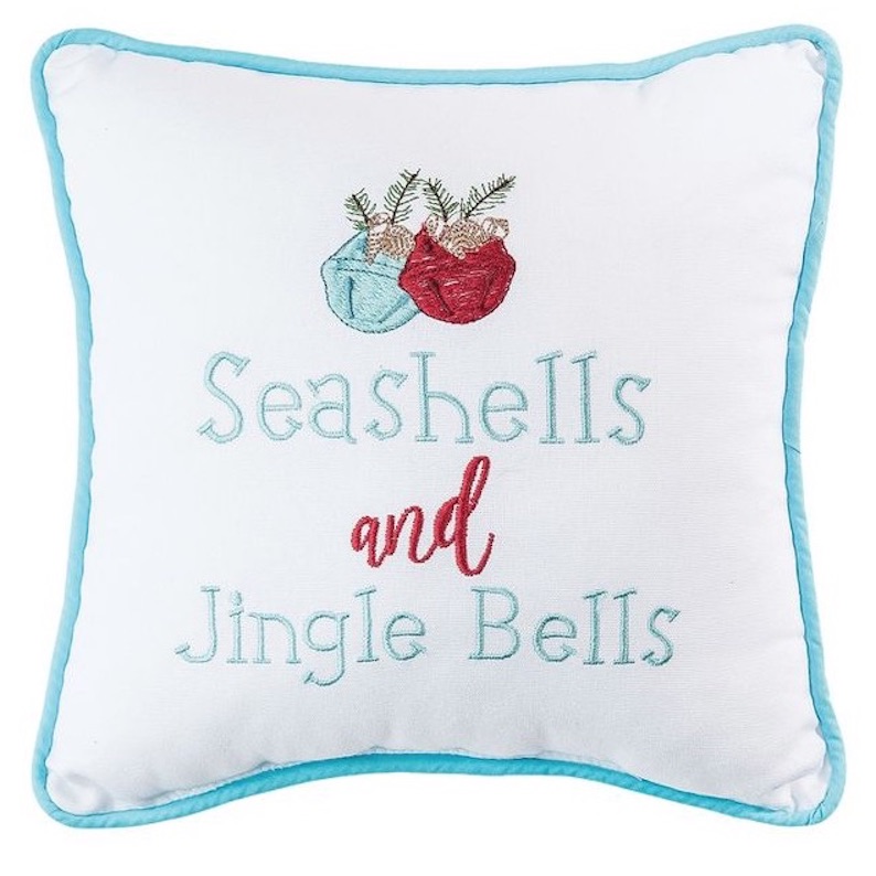 Seashells And Jingle Bells Embroidered Christmas Holiday Throw Pillow