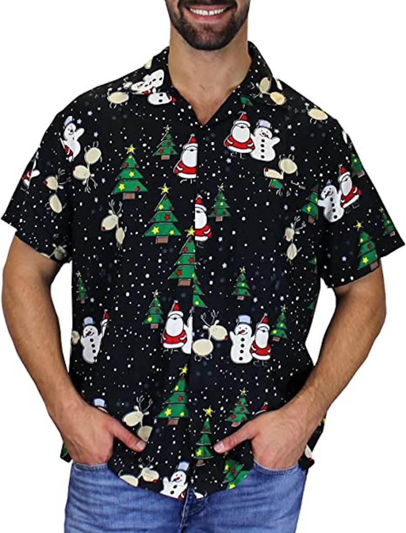 Santa Claus, Reindeer and Snowman Funky Men's Hawaiian Shirt