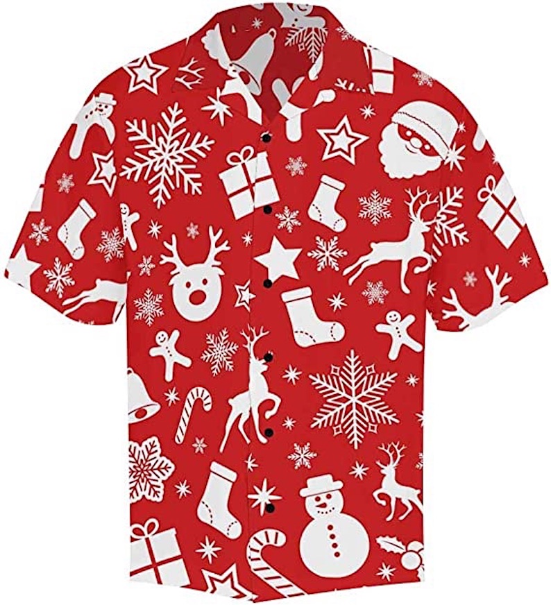 Men's Casual Button Down Short Sleeve Christmas Reindeer Hawaiian Shirt