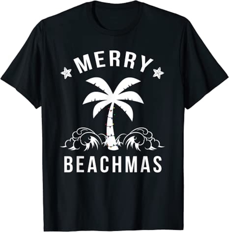 Merry Beachmas Palm Tree Beach Christmas Tshirt