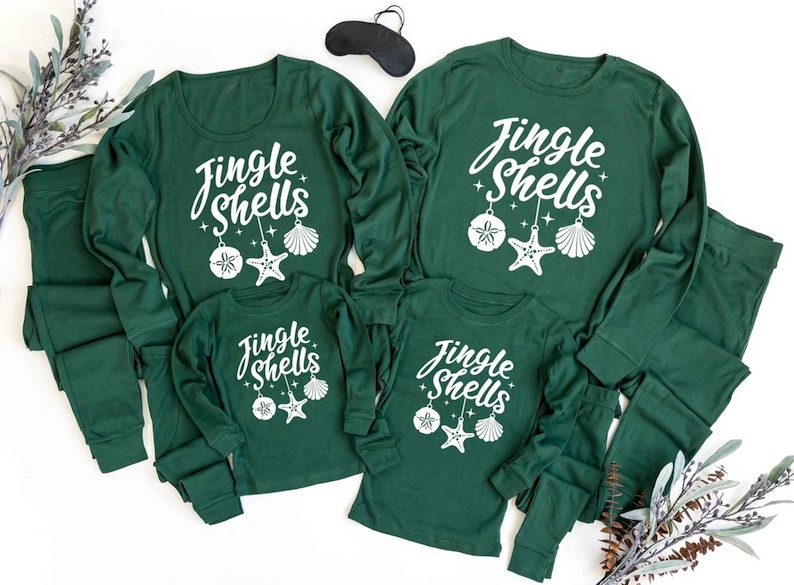 Jingle Shells Forest Green Christmas Pajamas