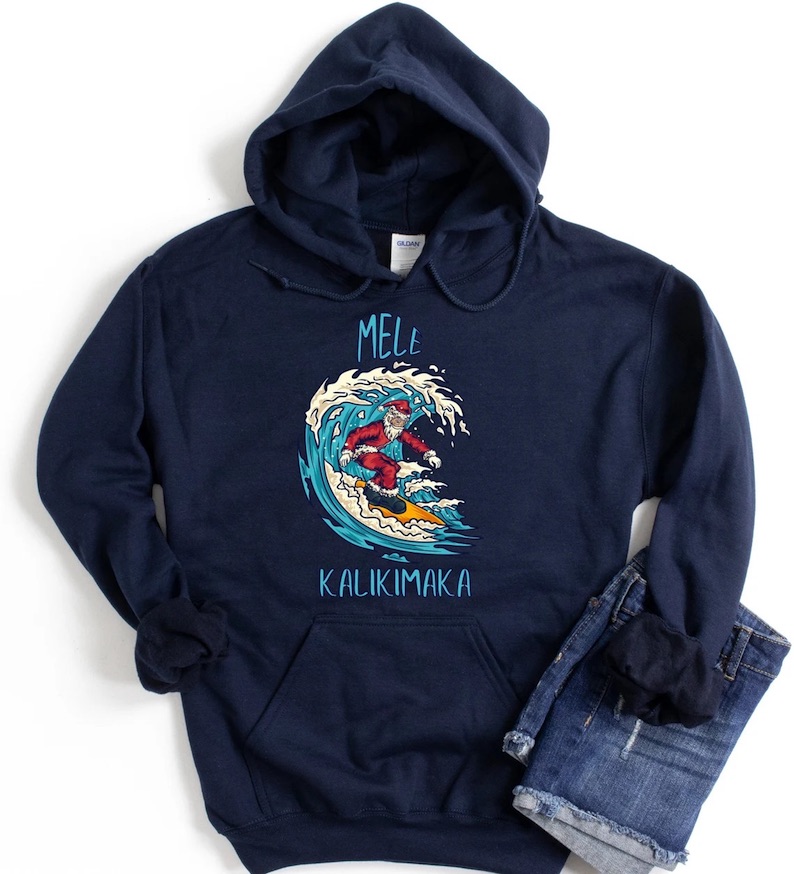 Mele Kalikimaka Surfing Santa Unisex Pullover Hoodie