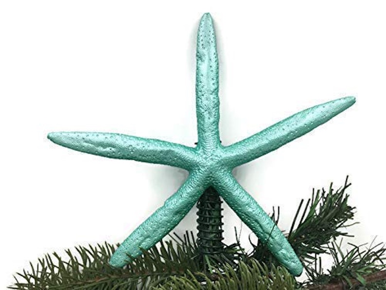 Metallic Turquoise Finger Starfish Christmas Tree Topper
