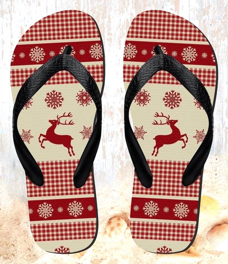 Christmas Snow Reindeer Beach Sandals