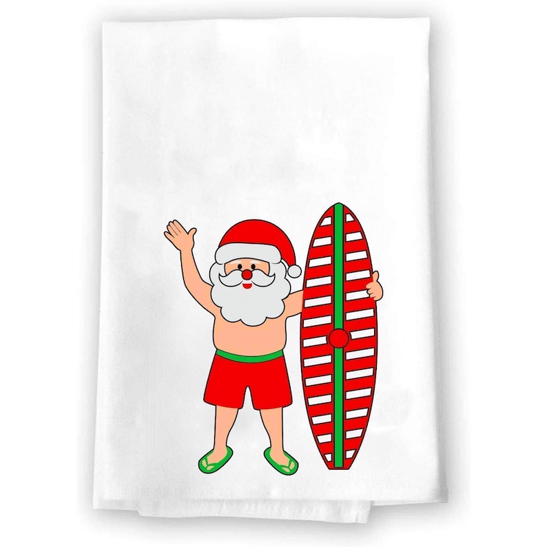 Surfboard Santa Hand Towels