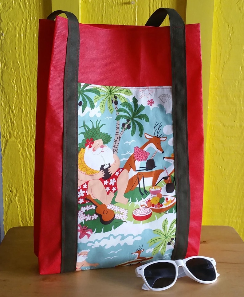 Surfin' Santa Tropical Christmas Tote Bag
