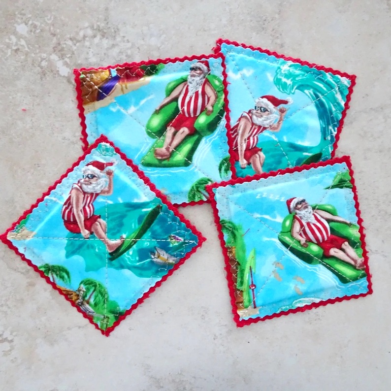 Beach Santa Fabric Coaster Set