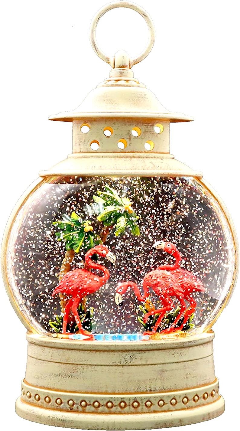 Flamingos Round Flat Snow Globe Lantern