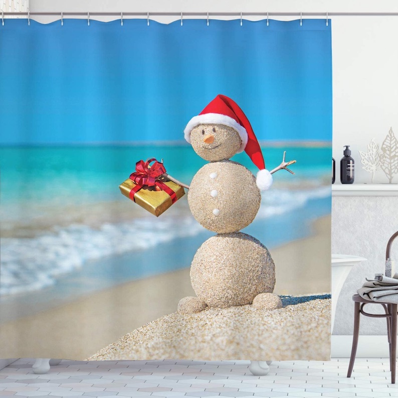 Sand Snowman Christmas Shower Curtain