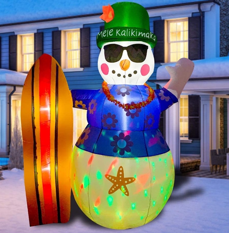 8ft Inflatable Hawaiian Snowman with Surfboard
