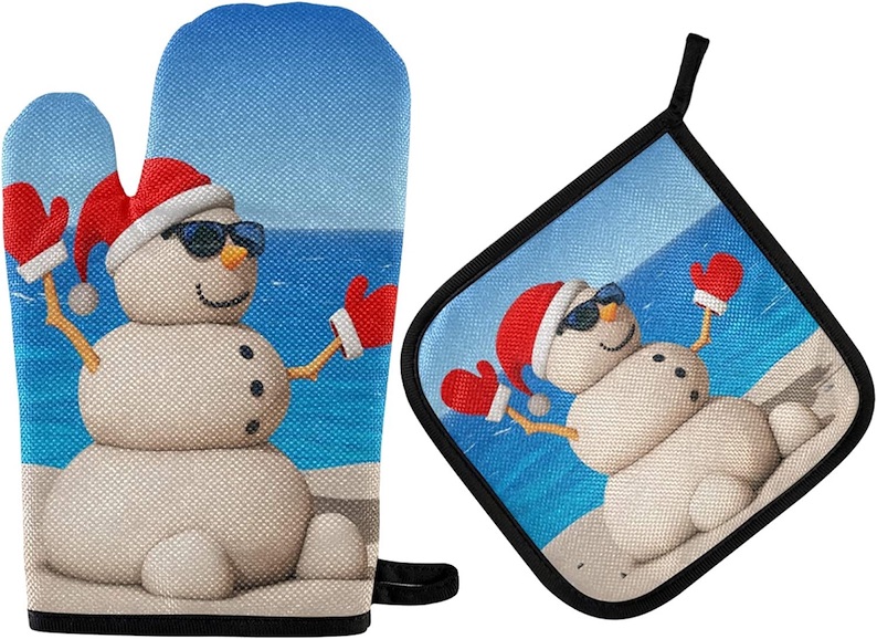Beach Snowman Oven Mitts and Pot Holders
