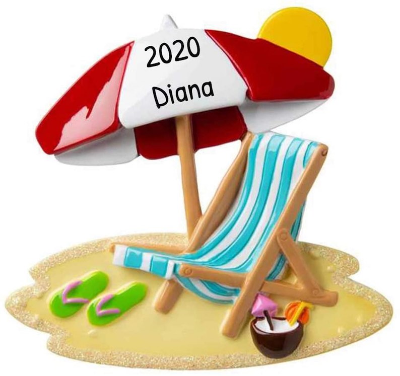 Personalized Beach Chair with Umbrella Christmas Tree Ornament