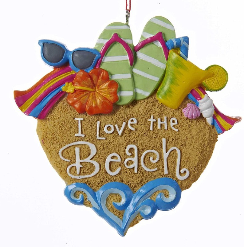 I Love The Beach” Sandals, Sunglasses & Shells Christmas Ornament