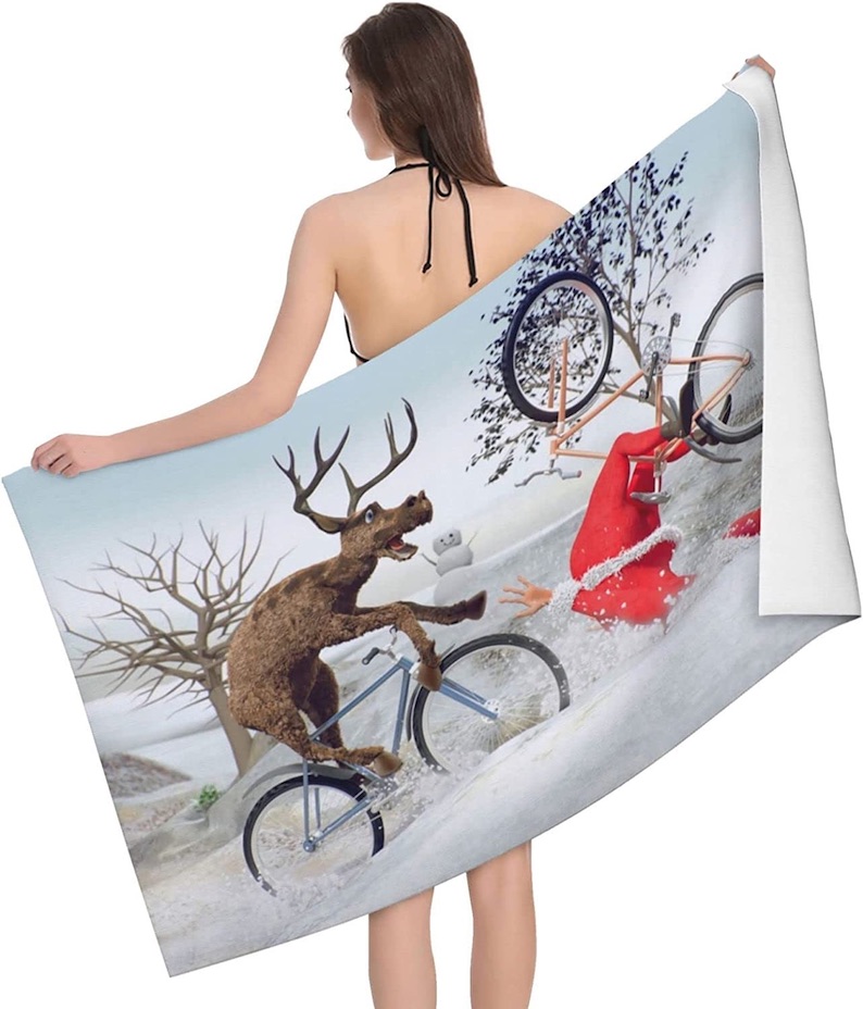 Santa Claus vs. Reindeer Bicycle Racing Swim Bath Towel