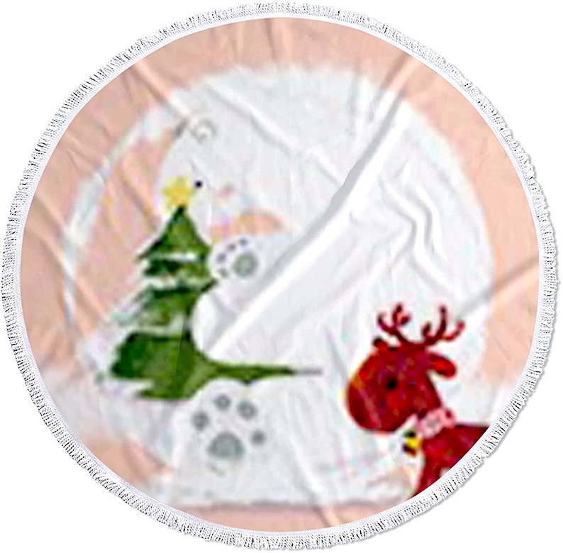 Round Beach Towel Polar Bear, Christmas Tree and Reindeer