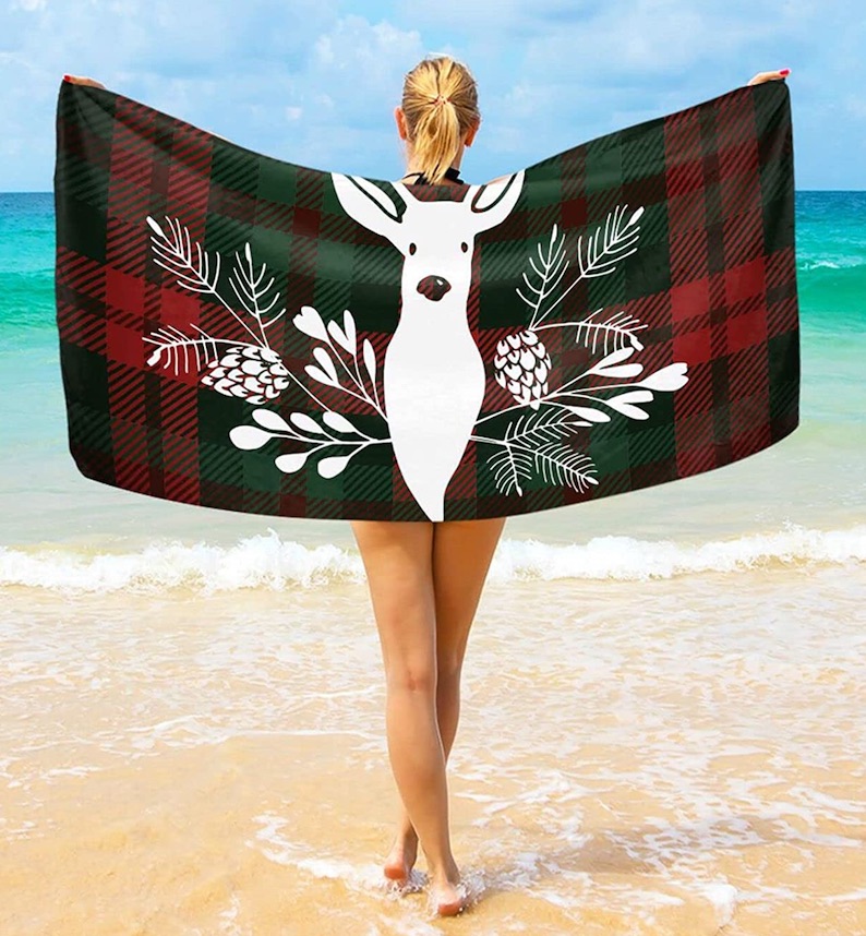 Reindeer Christmas Beach Towel