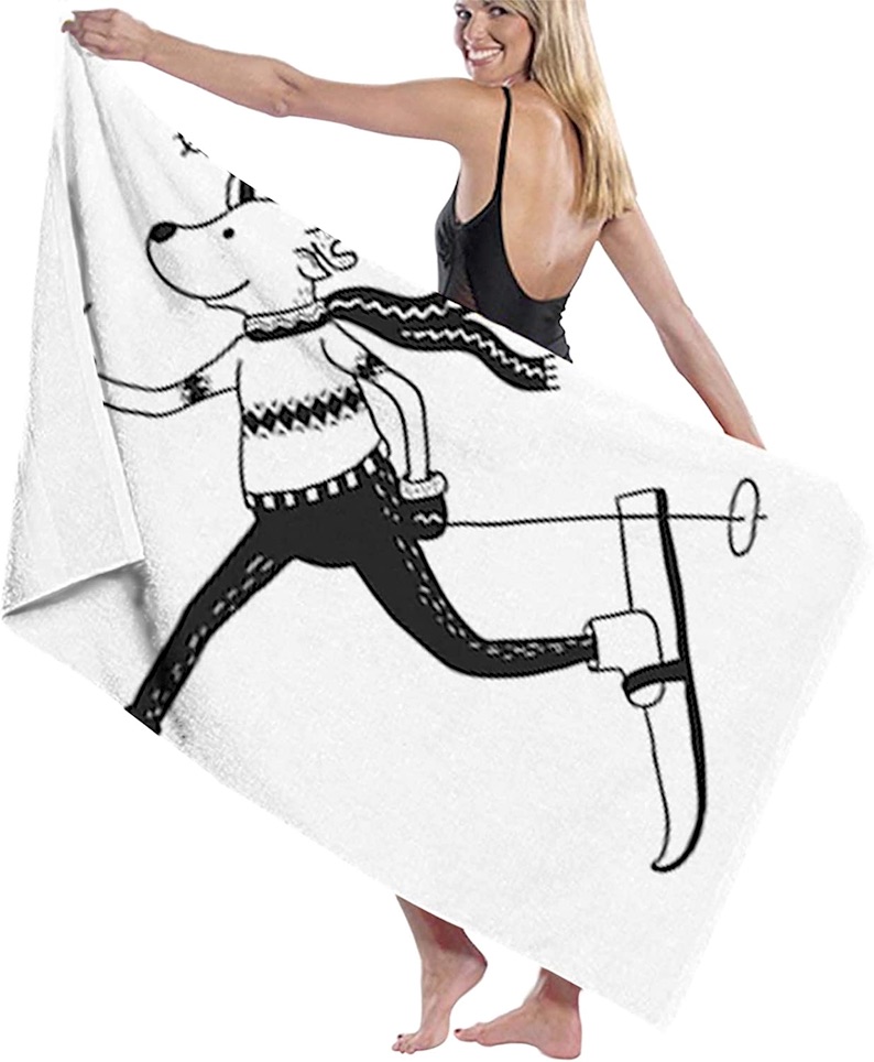 Microfiber Beach Towel: Skiing Reindeer