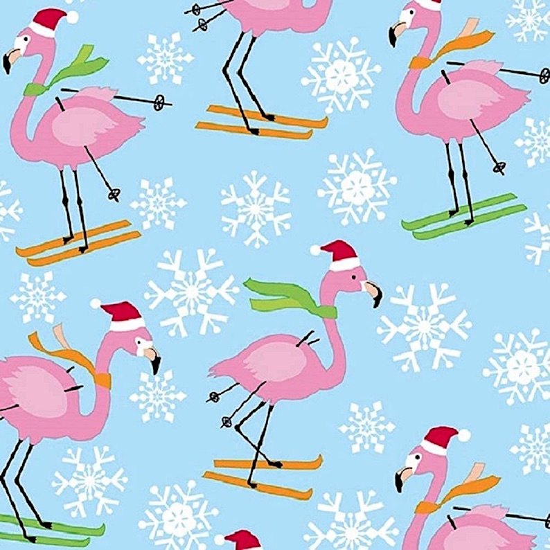 Skiing Flamingos Holiday Wrapping Paper