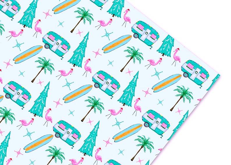 Retro Camper Palm Tree Christmas Gift Wrap