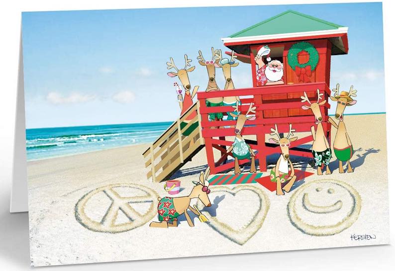 Lifeguard Santa “Peace, Love and Happiness” Reindeer (18 cards)