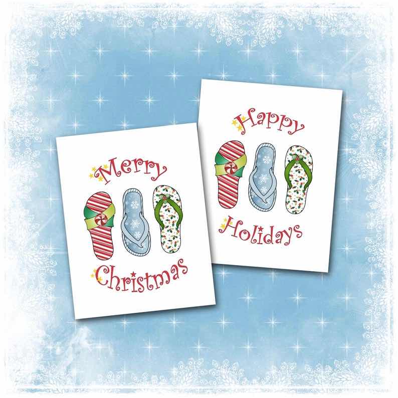 Christmas Flip Flops Beach Themed Cards (10 cards)