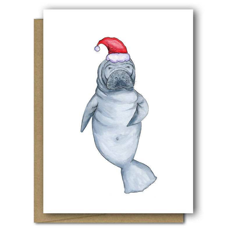 Manatee in Santa Hat Christmas Card (8 cards)