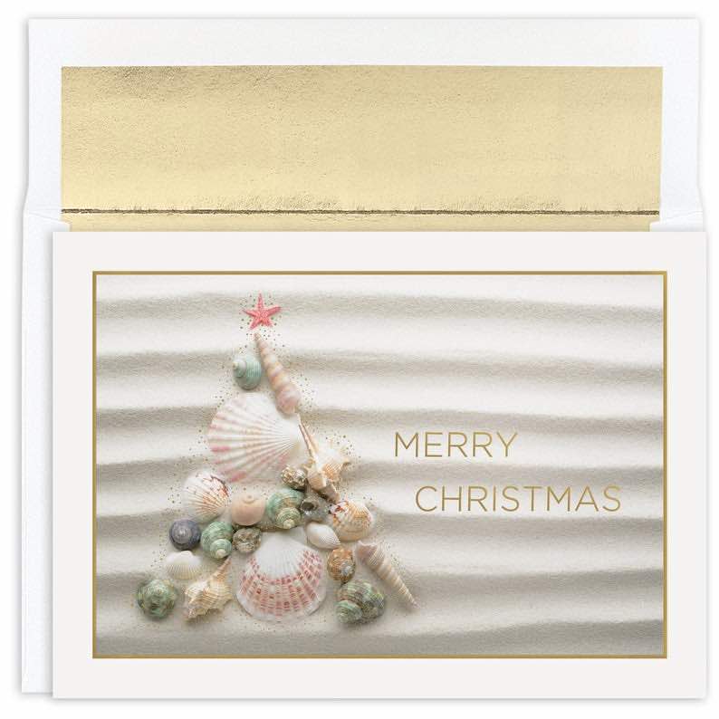 Shell Christmas Tree Tropical Beach Themed Holiday Christmas Cards (18 cards)