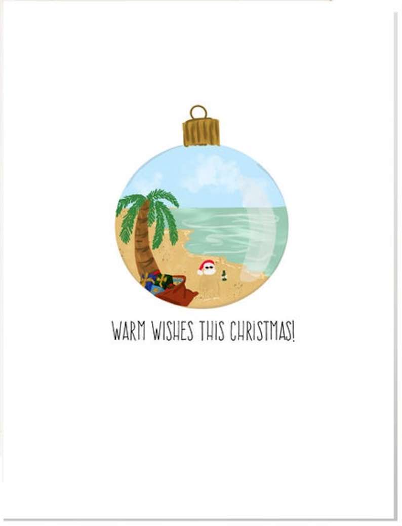 Beach & Santa “Warm Wishes This Christmas” Holiday Greeting Card