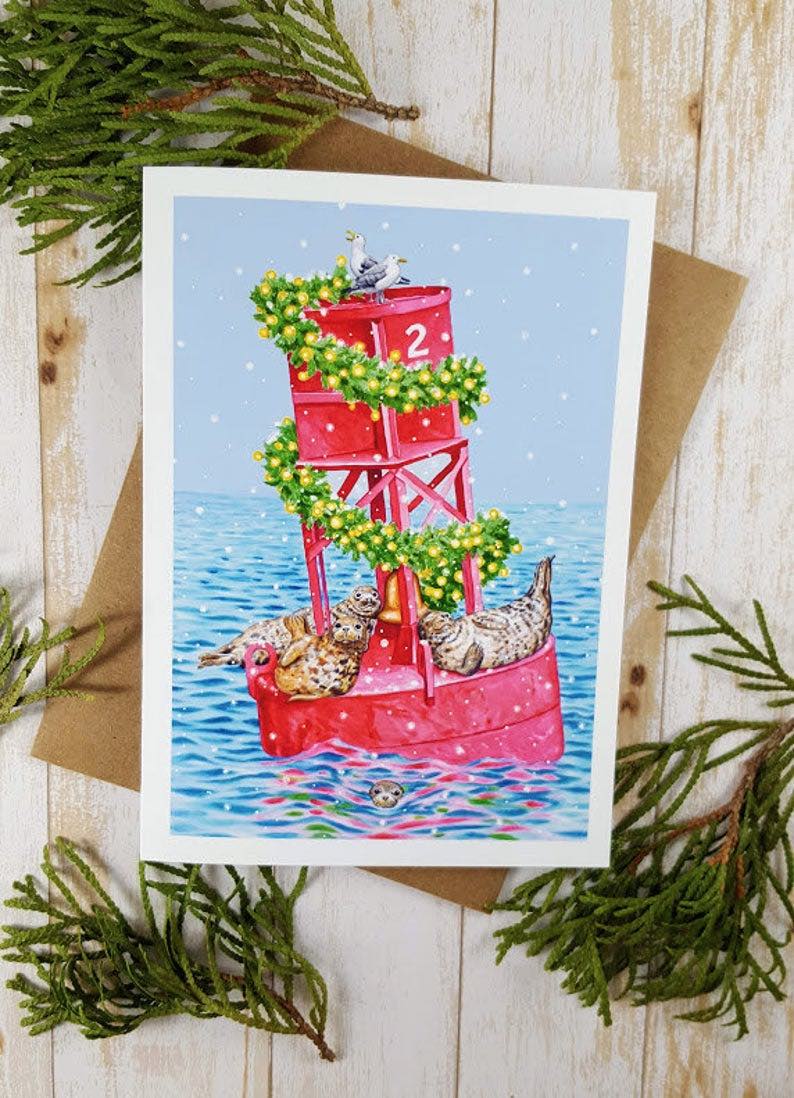 Seal, Buoy Bell, Maine, Christmas Card Set
