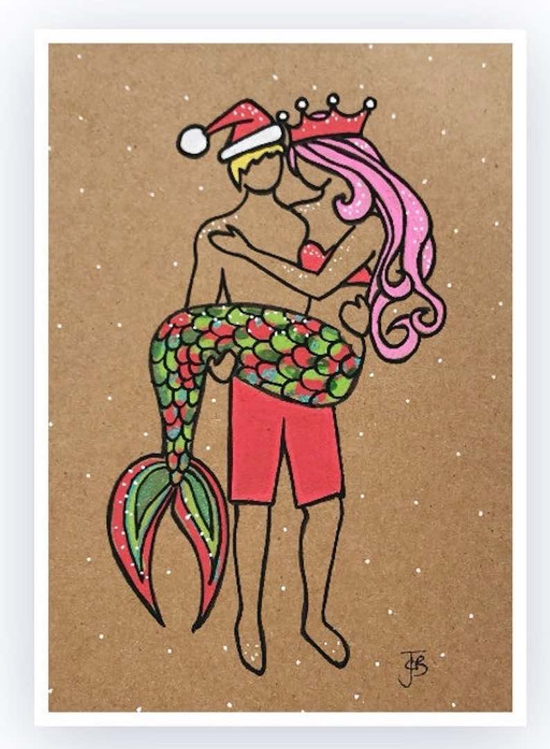 Festive Mermaid & Surfer Couple