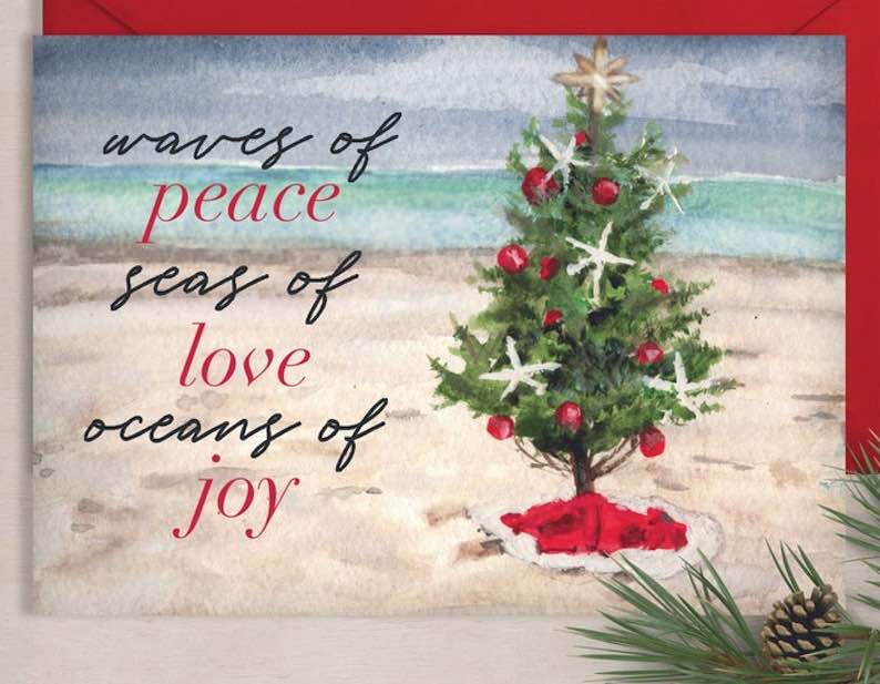 Beach Christmas Tree peace, love & card