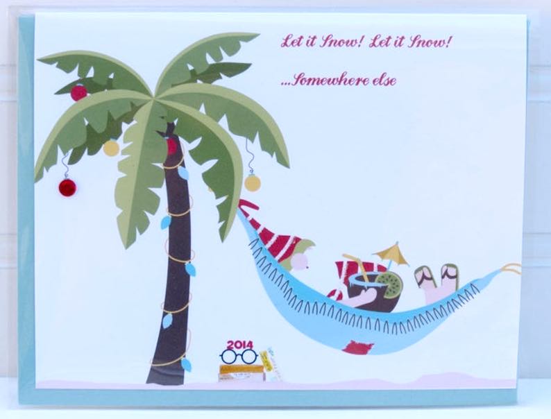 Beach Santa In Palm Tree Christmas Card