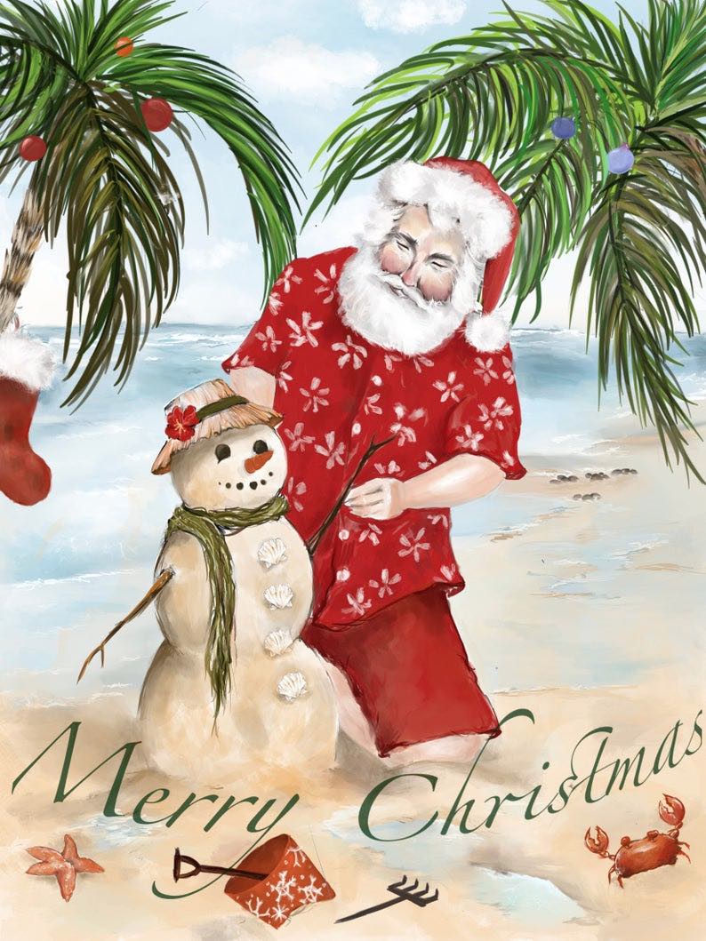 Santa Claus on Beach Christmas Card