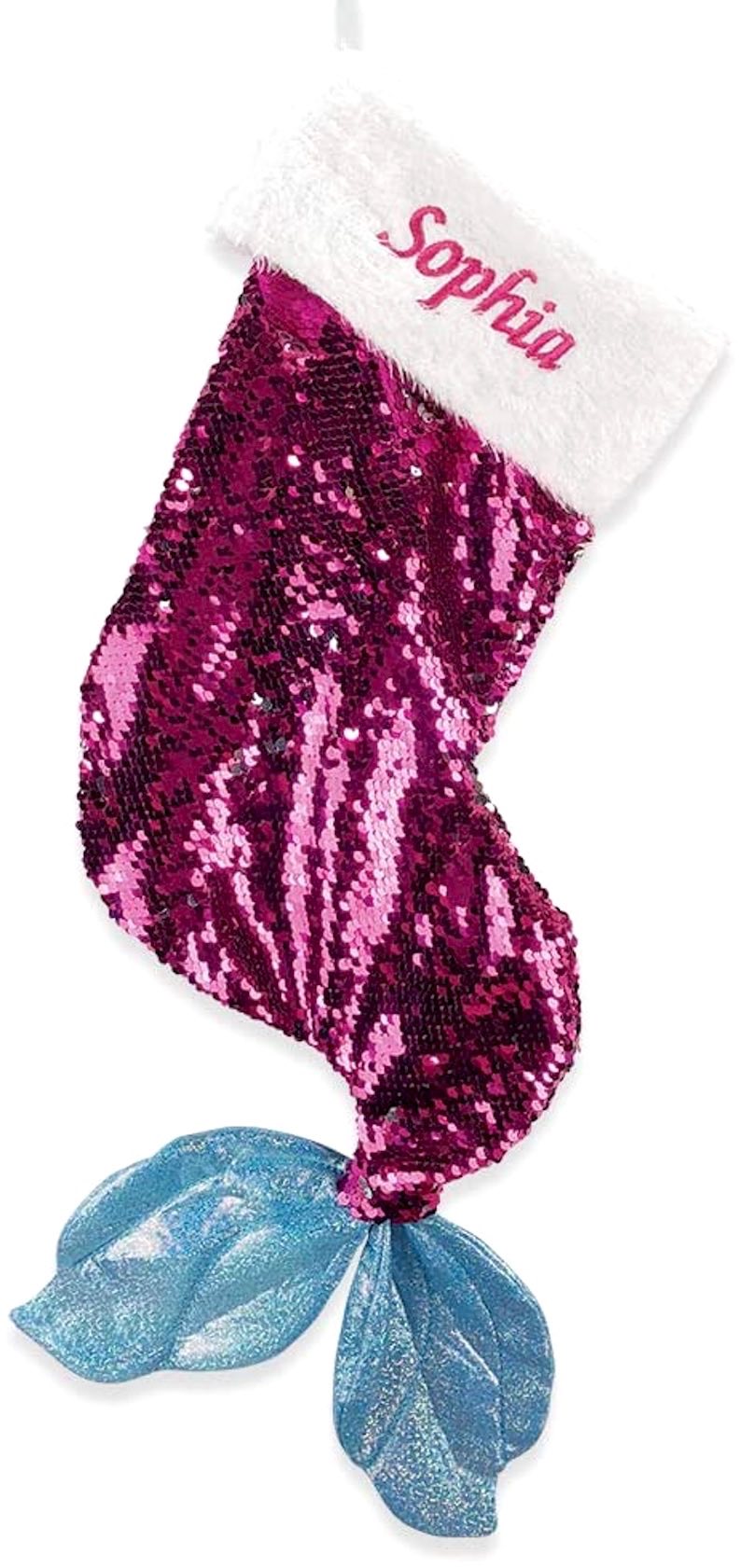 Pink Sequin Personalized Mermaid Tail Christmas Stocking