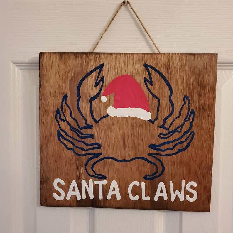“Santa Claws” Coastal Christmas Crab Sign