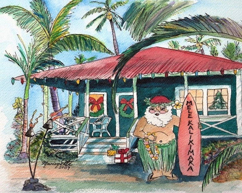 Hawaiian Santa's Surf Shack Print