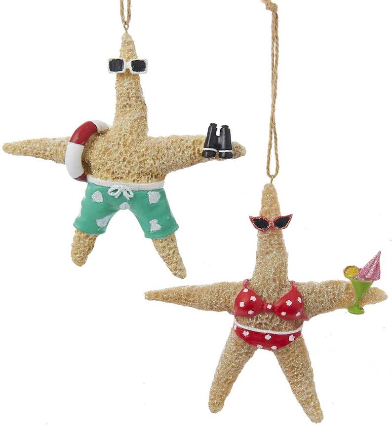 Starfish in Swimsuits Whimsical Christmas Tree Ornaments