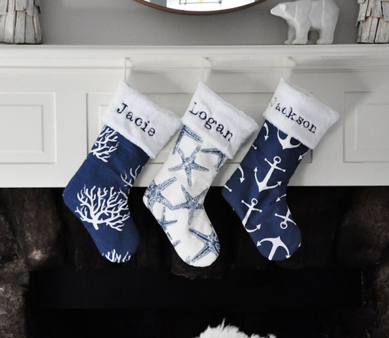 Personalized Navy Isadella Sea Friends Christmas Stocking
