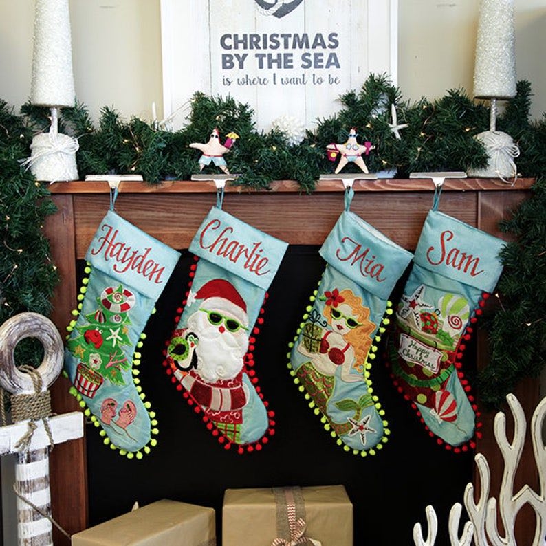 Personalised Beach Christmas Stocking and Decoration Pack 