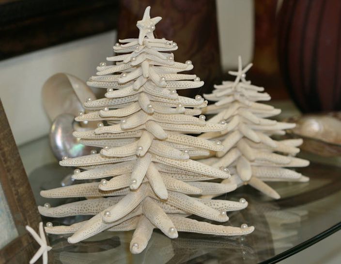 5″ to 7″ tall Beach Christmas tree made of starfish sea stars and fresh water pearls